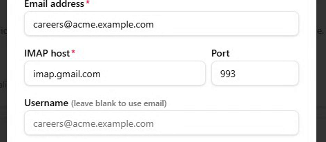 The IMAP server settings form