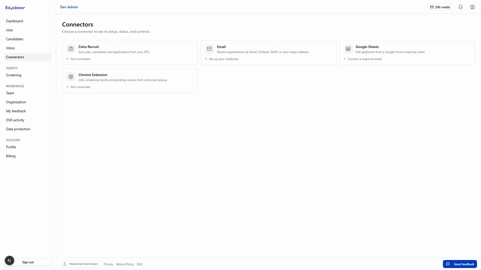 The Connectors page with connector tiles